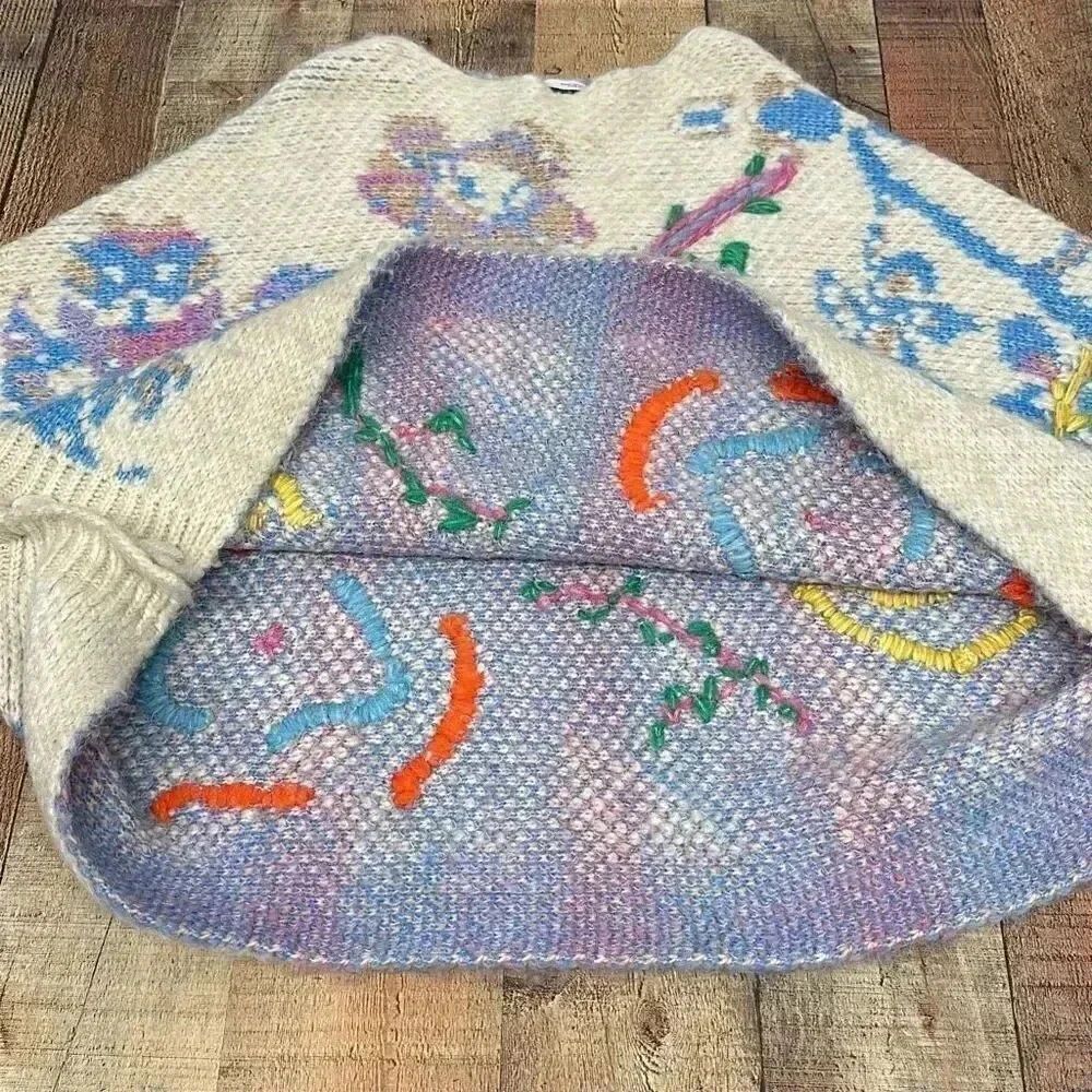 Zara Colorful Poncho Sweater Women’s Sz M - Picture 8 of 9